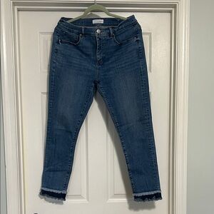 LOFT Dark Indigo Cropped Skinny Jeans with Raw Hem